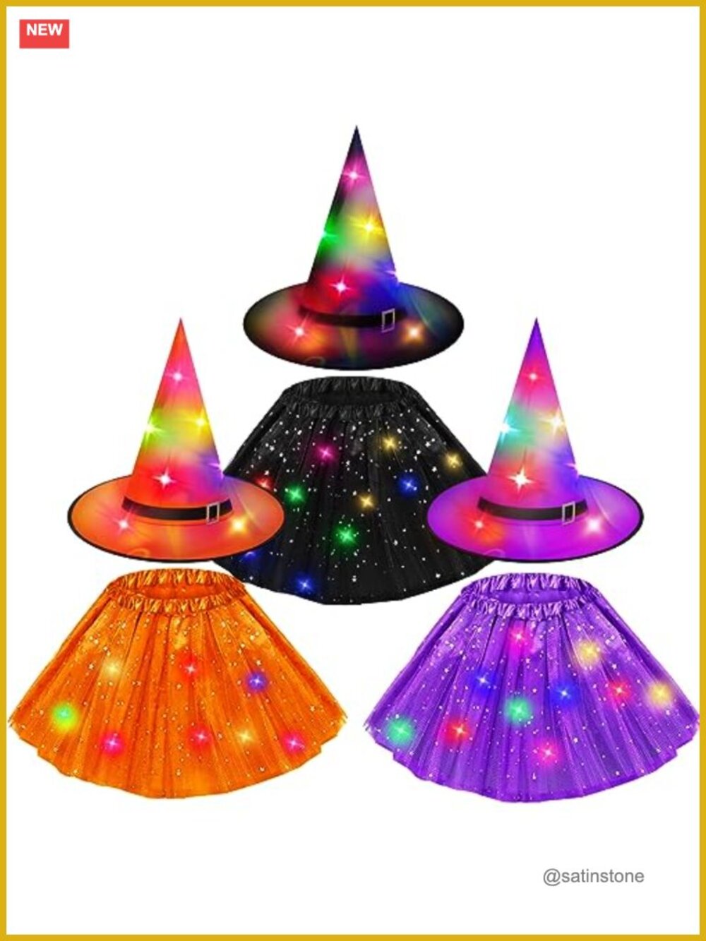 Light Up Witch Costume Set Tutu Skirt & Hat LED Halloween